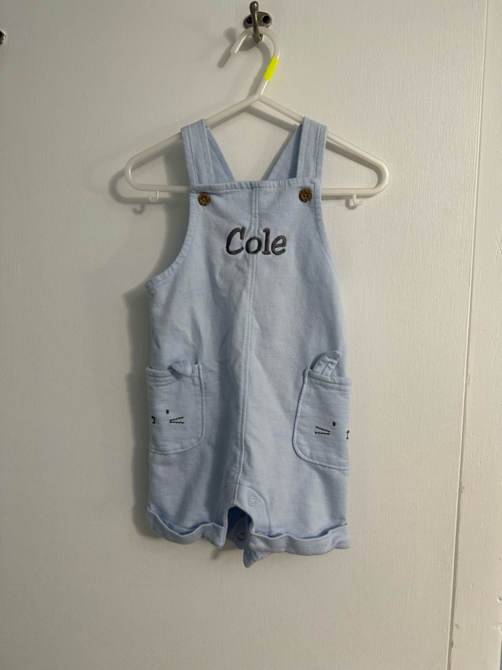 Personalized Light Blue Kids Romper - "Cole" with Bunny Pockets